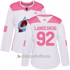 Dame Ishockey Colorado Avalanche Tröja Gabriel Landeskog 92 Adidas 2017-2018 Vit Rosa Fashion Authentic